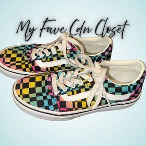 Like NEW Vans Rainbow Checkered Ward Sneakers Youth 2